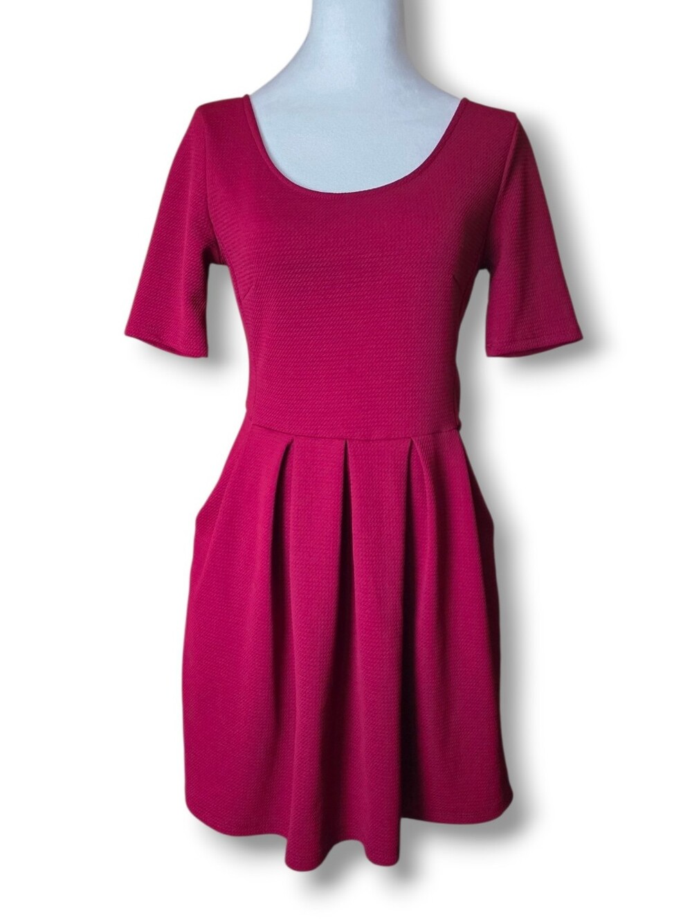 Lush Burgundy Fit & Flare Dress - Size Medium